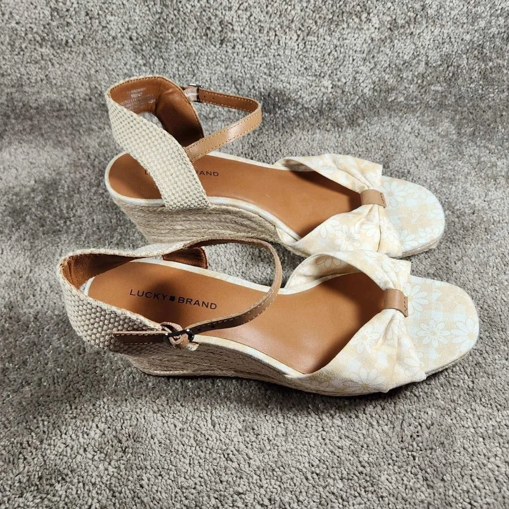Lucky Brand Macrimay Espadrille Wedge Floral Tan Sandals Womens 9M